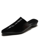 Women Pointed Toe Patent Leather Spring Slippers Ladies Slip on Spike Low Heels Slides Comfortable Female Casual Shoes