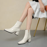 Breakj Women's Boots Coarse And Short Boots Side Zipper Patent Leather Solid White Women Boots Martin Boots Large Size Women's