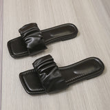Large-Size Slippers For Women's New Summer 2024 Korean Version Of Fashionable Pleated Sandals With Square Head