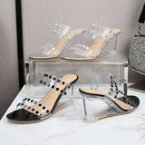 Breakj Rhinestone Comprehensive Wedge Sandals Female Summer New Sexy Crystal Transparent Heels With Wedge