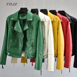 Women Autumn Pu Faux Soft Leather Motorcycle Zipper Jacket Coat Female Turndown Collar Slim Biker Coats Basic