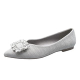 Striped Fabric Flats Women Sparkle Stone Shoes Ladies Ballets Pointed Toe Office Dress Loafers Woman Brides Wedding