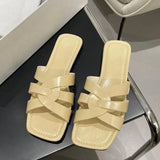 Classic Flat-Soled Slippers Women's 2023 New Leisure Three Cross-Band Knitting Square Head Comfortable Slippers