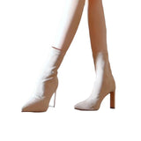 Breakj Skinny Boots Female Elasticity Thin Hips With High-Heeling Velvet Short Boots Autumn And Winter Elastic Single Boots Plus Velvet