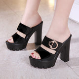 Leather Waterproof Table, High Heels, Thick Heels, Slippers, Slippers, Summer Muffins, Thick Soles, Large Size Fish Mouth