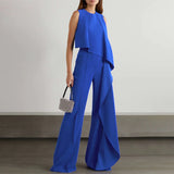 Celmia Holiday O-neck Jumpsuits Fashion Asymmetrical Summer Women Long Rompers Sleeveless Ruffles Casual Wide Leg Pant