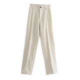Women's Pants Chic Office Lady Solid Straight Casual Pants Vintage High Waist Zipper Fly Female Trousers Mujer