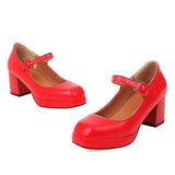 EDEELVEE Spring Women Buckle Mary Janes Platform Thick High Heel Pumps Fashion Sweet Dress Shoes Black White Red Plus Size