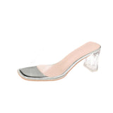 Breakj Red Transparent Sandals Sandals Sand Slippers Women Wear Fashion 2025 New Summer Coarse High Heels Crystal In