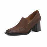 Women Retro Pums Spring Autum Thick Square Heeled Shoe Slip-On Cowhide Female Pumps Square Toe French Style Ladies Shoes 6.5