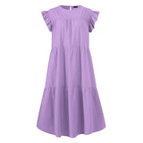 Summer Dress Plus Size Women VONDA 2022 Bohemian Sundress Casual Crew Neck Loose Cotton Ruffled Dresses Holiday Party
