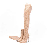2024 New Women Over The Knee High Heels Boots Sexy Ladies Zebra Style Pointed Toe Stiletto Heels Long Botas