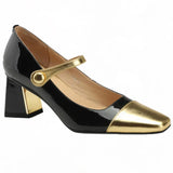 New French Mary Jane Shoes, Lacquered Leather, Square Head, Thick Heels, High Heels, Small Fragrant Style, One Word, Single Shoe