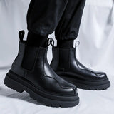 Breakj New Vintage Niche Black Leather Boots Chimney Boots Men's Thick Platform Raised Sleeve Tide Boots