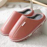 Shoes Home Warm Slippers Leather Memory Foam Indoor Slippers For Men Non-Slip Winter Fur Plush House Couples Women