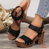 Breakj Sandals Women Plus Size Black Thick Heel Sandals 2024 Summer New One-Word Belt With High Heels