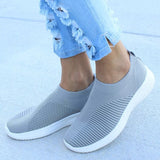 Slip On Breathable Casual Vulcanized Shoes Women Knitted Mesh Sneakers Spring 2021 Fashion Female Flat Shoes Plus Size