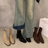 Breakj Korean Small Ankles Velvet Martin Boots Women's Shoes 2025 New Autumn And Winter Plus Velvet Square Head Thin Short