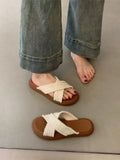 Style Slippers 2024 New Summer Retro Woven Cross Bohemian Student Thick-Soled Roman