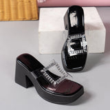 Breakj Female Spring And Summer New Fashion Sequins One-Word Drag Drill Half Slipper Thick Bottom High-Heeled Shoes