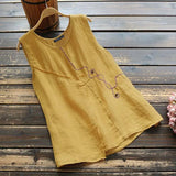 Vintage Embroidery Tops Womens Summer Blouses ZANZEA 2022 Casual O Neck Tank Top Female Solid Cotton Tunic