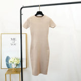 New Women Stretch Knitted Midi Dress Summer Spring Lady Casual O-neck Slim Knitting Bodycon Dresses Vintage