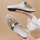 Summer New Flat-Soled Low-Heeled Women's Shoes National Style Leather Flower Slippers Hollowed-Out Breathable Comfortable Hole