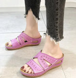 Breakj Cool Slippers Female Slope Heel Fish Mouth Thick Bottom Large Size Shoes Multi-Color Embroidered Black