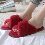 Mixed Colors Fluffy Slippers Autumn Winter Home Slippers Women Furry Fur Slides Outdoor Women's Sandals 2021 Flip