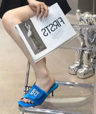 Autumn Women's Cotton Velvet Slippers Ladies Square Toe Stilettos Slippers Female Winter Outwear Suede Candy Colors