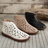 Breakj And Summer 2025 New Round Head Hollow Shoes Women Fashion Zipper Retro National Style In The Middle Of The Cool