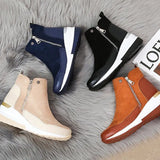 Suede Ankle Boots Female Zip Footwear Low Heel Ladies Shoes Round Toe Leather Short Boots Winter Autumn Warm Fur Plus