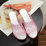 Women Platform Slippers Bling Wedges 2019 Summer High Heel Shoes Woman Casual Jelly Shoes Cut-out Slip On Female Fashion