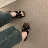 Breakj Casual Gentle Evening Wind Toe Sandals Women Summer 2025 New Soft Leather Cross With Flat Beach