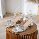 rope bowtie transparent sandals women silver high heels clear dress shoes 43 big size summer gladiator sandalias