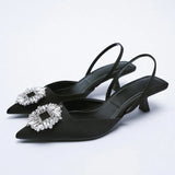 Pointed Toe Sequin Buckle Slippers For Women Shallow Mouth Back Strappy Low Heel Sandals Women Summer 2021 Flat