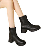 Breakj Platform Ankle Boots Thick Heel 2023 New British Style Retro Nude Boots High Heel Round Martin Boots