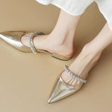 Breakj Small Fragrant Wind Pointed Low With Muller Baotou Half Drag Female Wear A Word With Diamond Silver Flat Cool