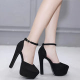 Women's Shoes Hollow Black High Heel Waterproof Table 14Cm Spot Shallow Mouth Thick Heels High