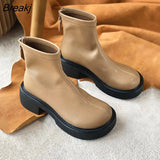 Winter Round Toe Women Ankle Boots Fashion Thick Heels Platform Ladies Eelgant Short Boots Female Back Zipper