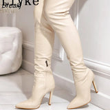 Runway Style Green Snake Print Leather Thigh High Boots Women Stiletto Heels Winter Pointed Toe Zip Over The Knee