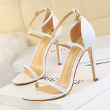 Breakj Fashion Banquet Women's Shoes Ultra High Heel Heel Open Toe Painted Leather Cross Strap Sexy Nightclub