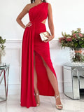 Ladies Fashion Oblique Shoulder Hollow Out Waist Irregular Party Dress Sexy Off Shoulder Slit Dress Summer Casual Holiday