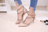 Women's Shoes 2019 Summer Pointed High-heeled Stiletto Patent Leather Rivet Single Shoes Was Thin Buckle Women's