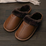 Winter Leather Slippers Bedroom Cotton Slippers Male Waterproof Thick Plus Velvet Indoor Warm House Home Slippers