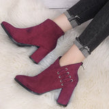 Women Shoes Sexy Ankle Boots Zipper Short Boots High-heel Fashion Pointed Square Heel Europe Shoes Woman Plus Size