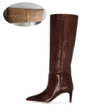 High Heels Western Boots Fashion Knee High Boots Women Microfiber Thin High Heel Long Boots Pointed Toe Autumn Winter