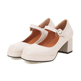 EDEELVEE Spring Women Buckle Mary Janes Platform Thick High Heel Pumps Fashion Sweet Dress Shoes Black White Red Plus Size