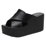 Thick Bottom Platform Slippers Women 2022 Summer Outdoor Cross Strap Wedges Slides Woman Non Slip Beach Flip