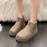 Boots, Winter Warmth, Students' Large Cotton Shoes, 2024 New Solid Color Elastic Belt Flat-Soled Short Cotton